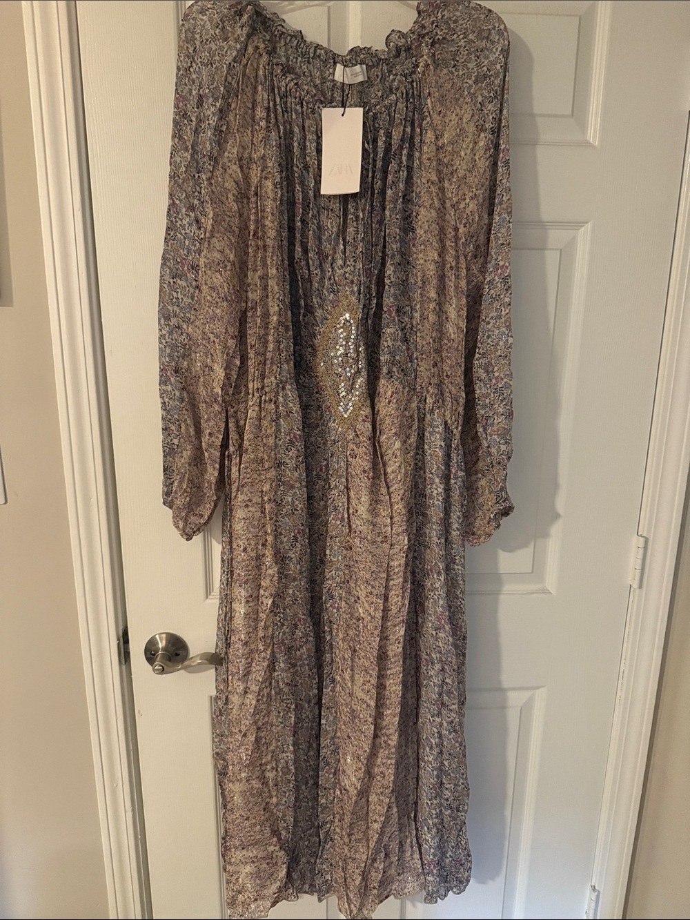 Zara Neutral Floral Maxi Dress in Beige and Taupe